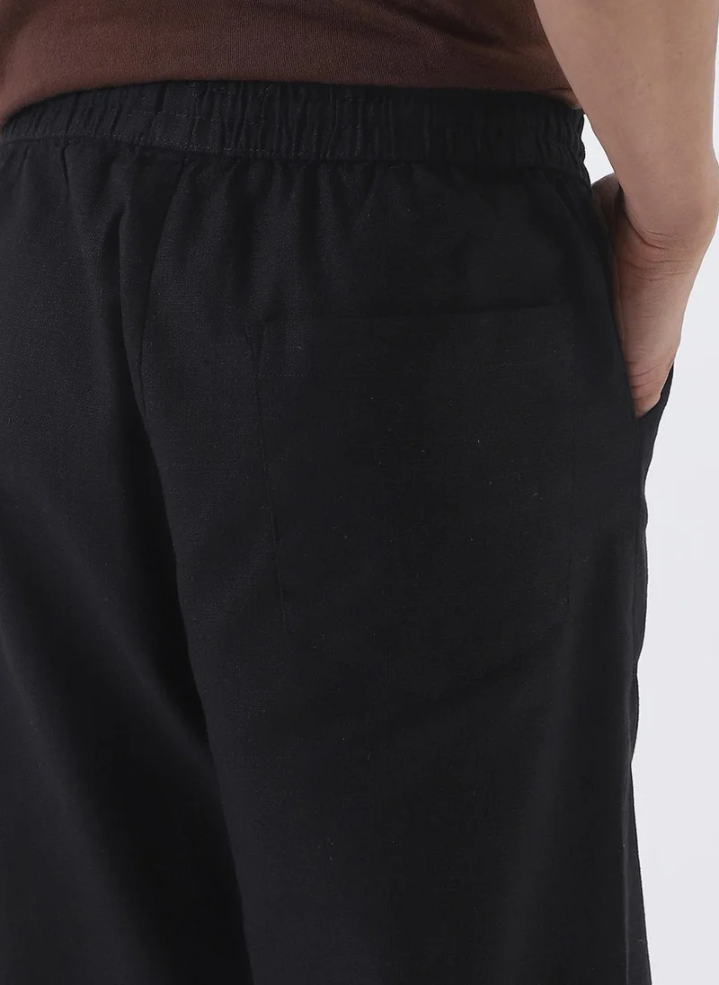 Urbano Fashion  Urbano Fashion Men's Black Loose Fit Solid Linen Blend Trousers Non-Stretchable for Men | Best Price UAE